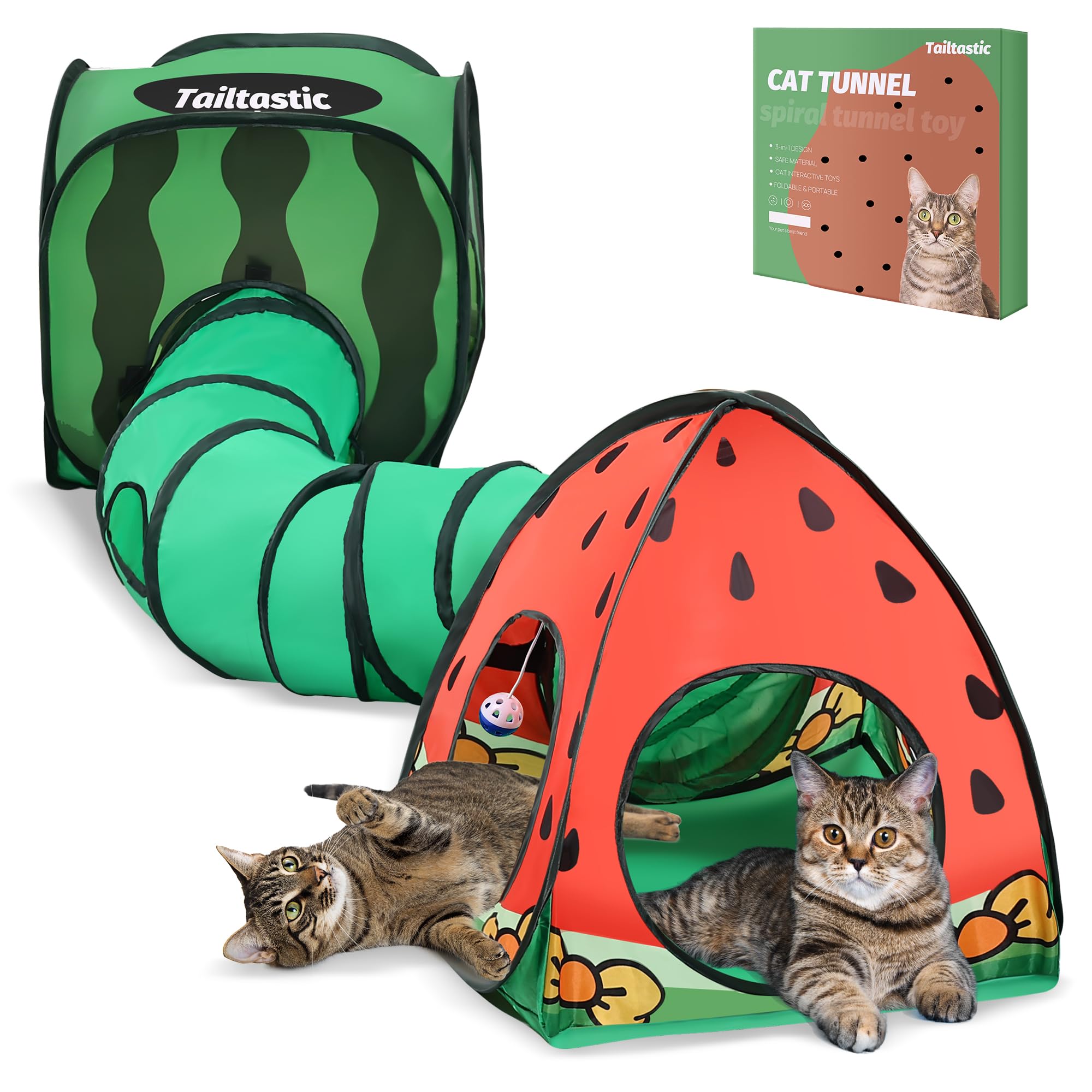 Amazon.com: Tailtastic 3-in-1 Watermelon Cat Tunnel with Cube
